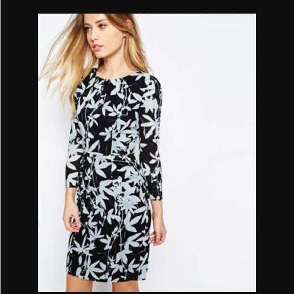 Whistles Silk Bodycon Long sleeve Black Blue Botanical floral Zipper back  Dress - Picture 2 of 16